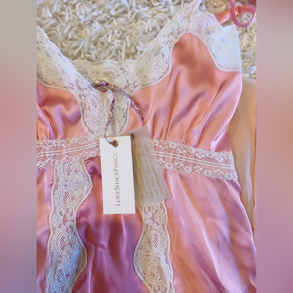 NWT LoveShackFancy Josette Midi dress in pastel pink colorblock - Picture 12 of 15